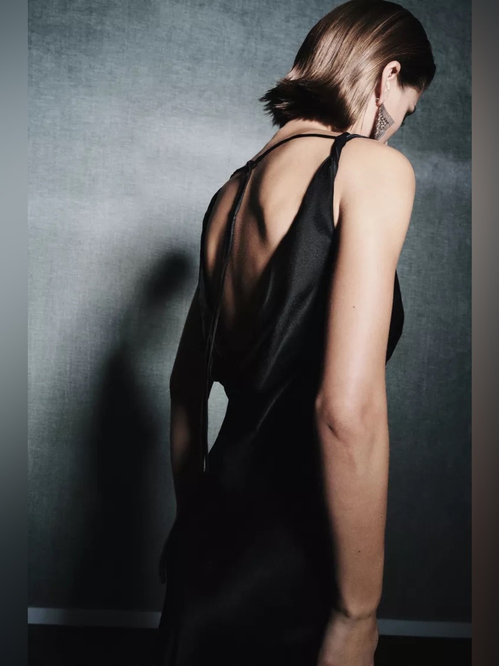 Zara ZW Collection Satin Long Dress in Black - Picture 4 of 8